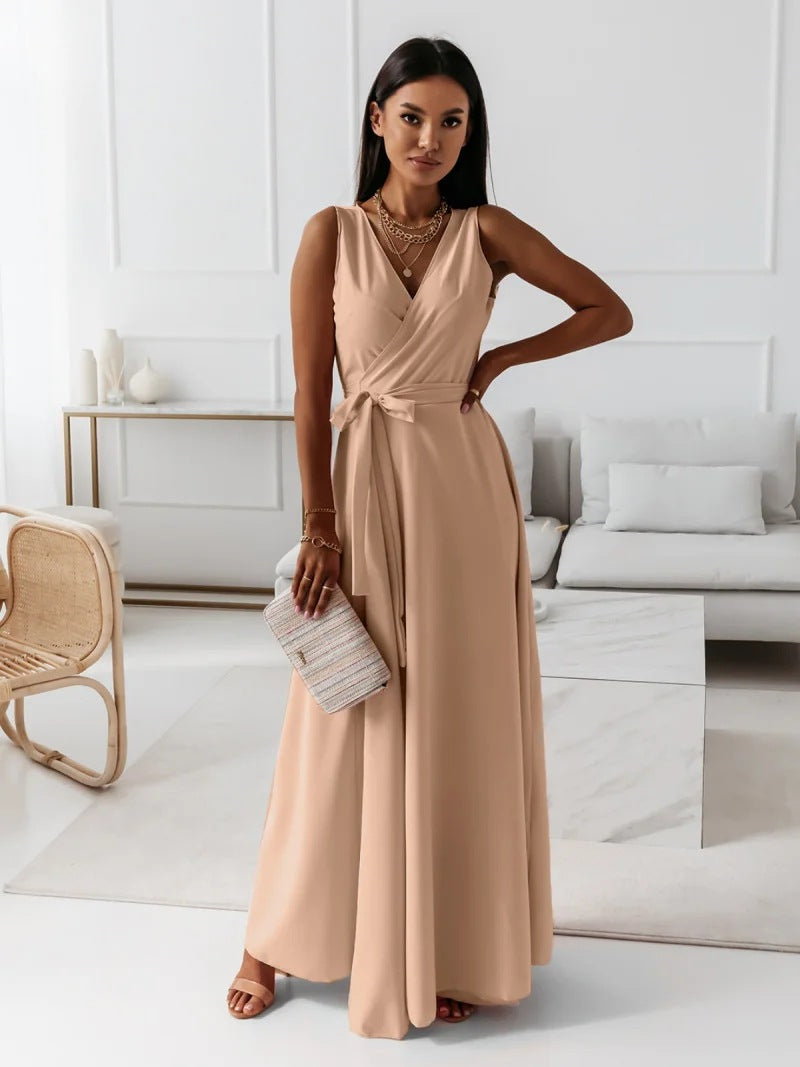 Melinda | Solid V-Neck Maxi Dress for Women