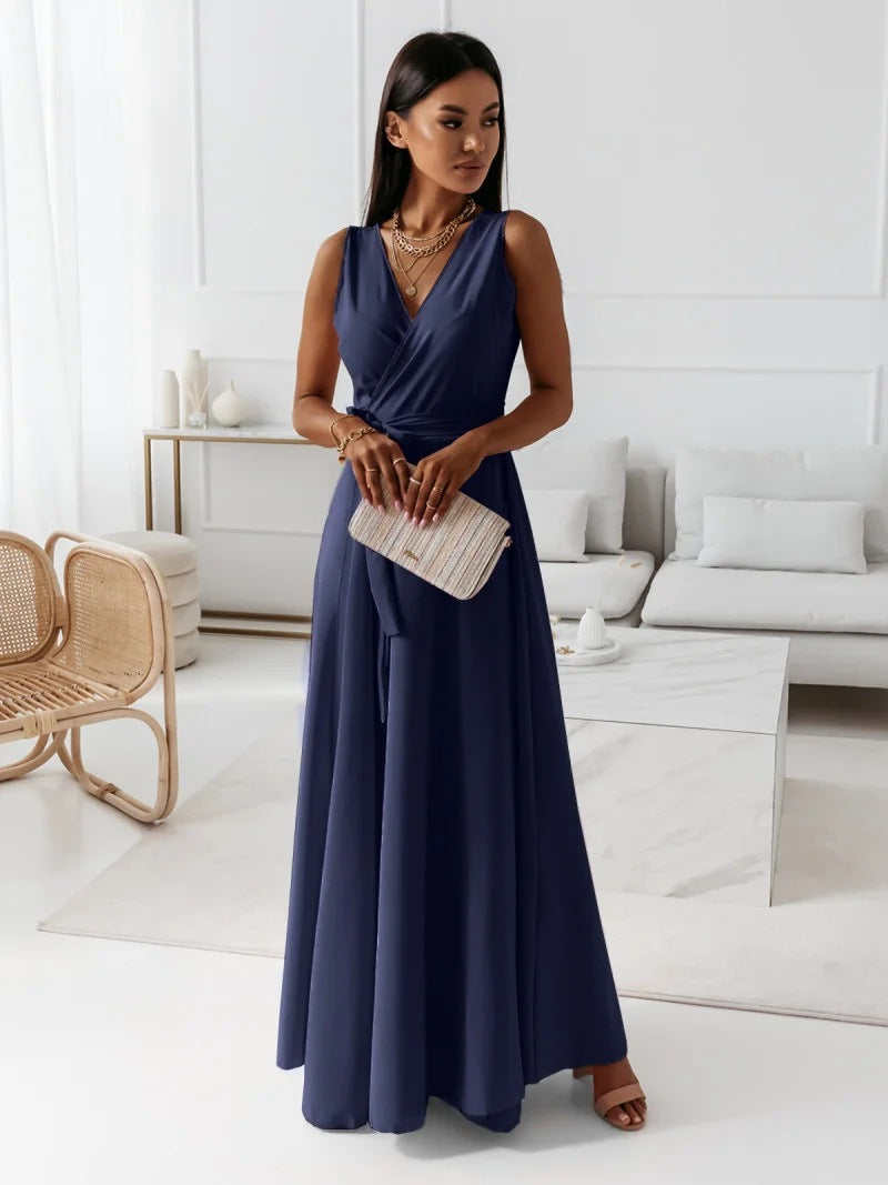 Melinda | Solid V-Neck Maxi Dress for Women