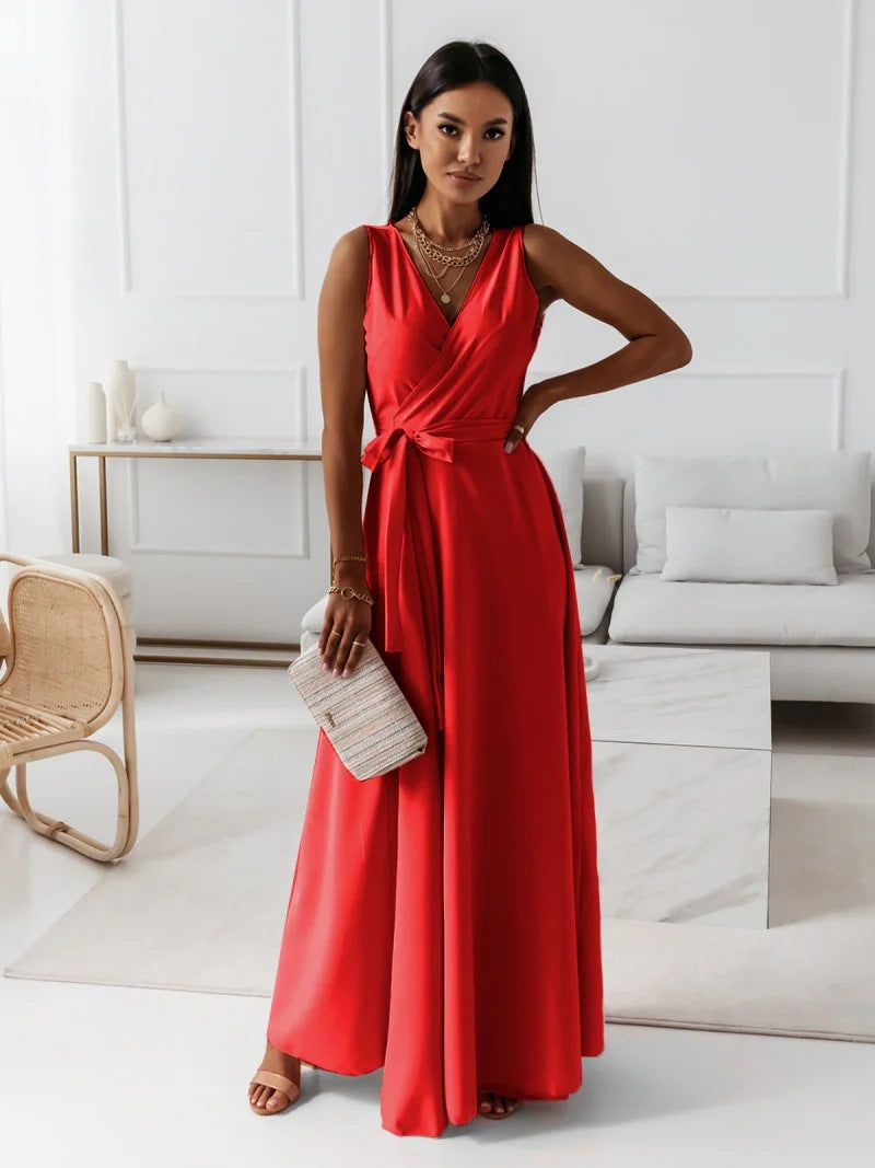 Melinda | Solid V-Neck Maxi Dress for Women