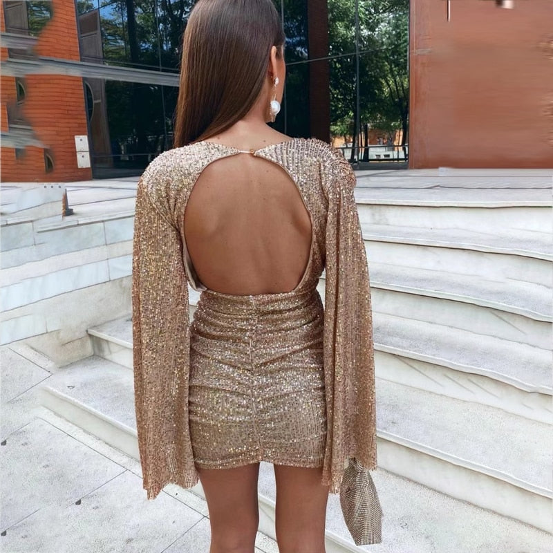 Noel | Glamorous Sequined V-Neck Dress for Women