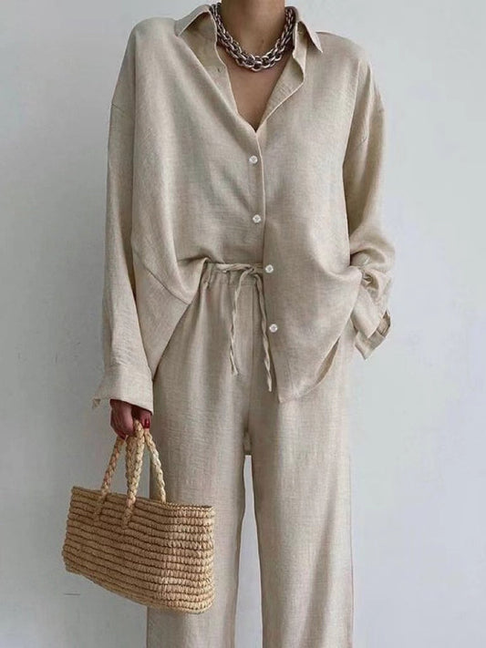 Emersyn | Linen Blouse and Wide-Leg Pants Set for Women