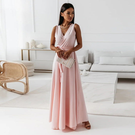 Melinda | Solid V-Neck Maxi Dress for Women